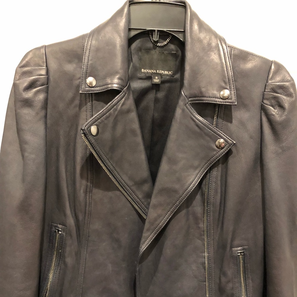 💯 lamb leather jacket, Banana republic, black